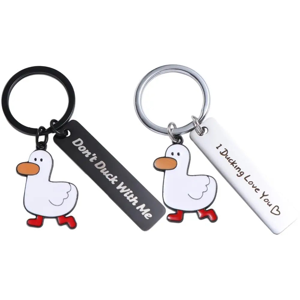 Don’t Duck with Me Duck Keychain Stainless Steel Couples Jewelry Ducking Love Keyring Keyholder Animal Duck Pendant Zpaxo