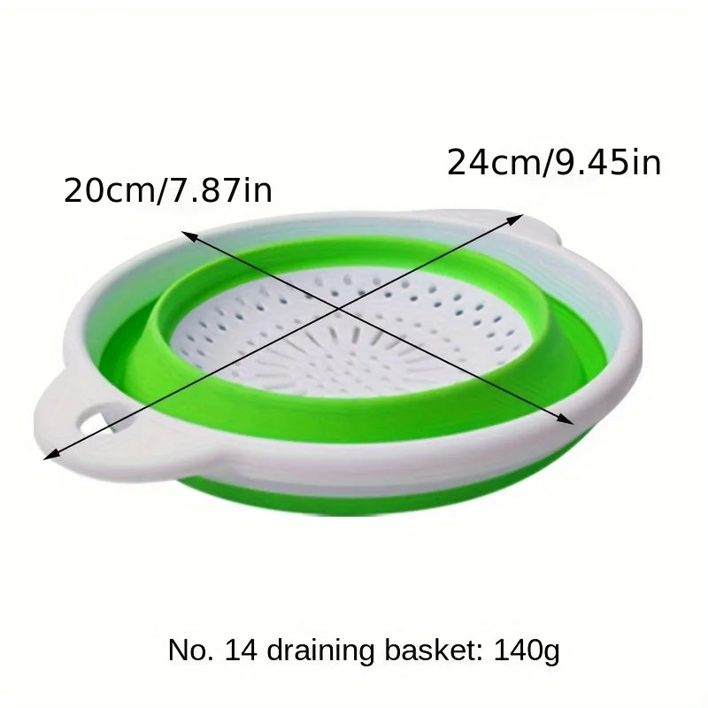 Collapsible Silicone Colander Handle Draining Pasta Veggies Fruit Zpaxo green 14