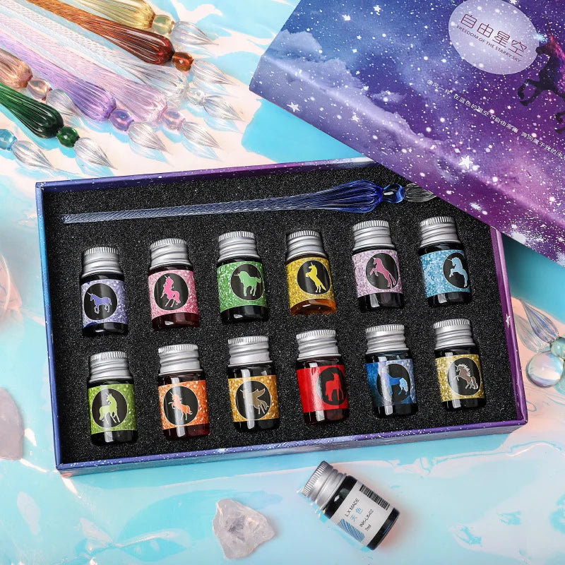 Starry Sky Glass Dip Pen Set – Gradient Crystal Gift Pen
