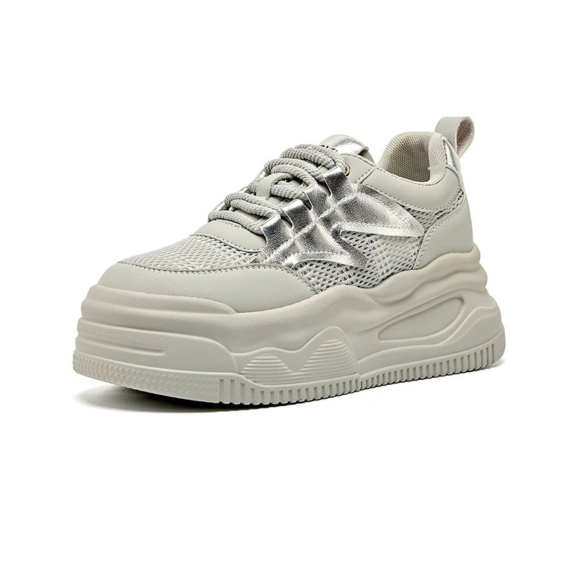 Womens Summer Breathable Mesh Thick Sole Platform Sneakers Hidden Zpaxo 96155 Silver Grey 34 China Mainland