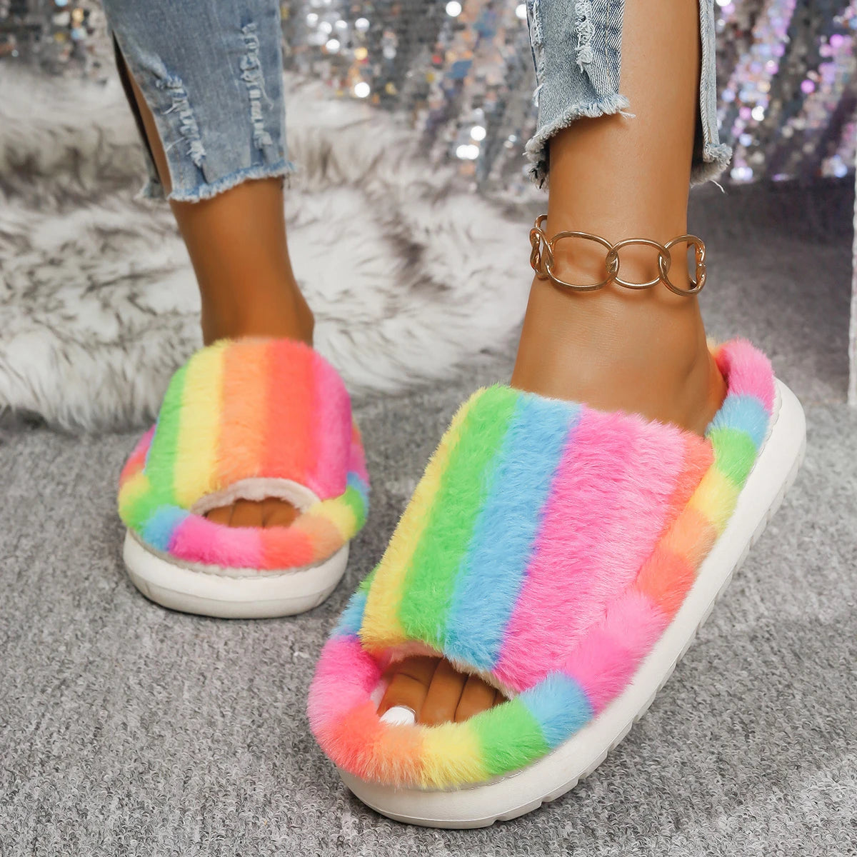 2025 Women Slippers Lightweight Indoor Slides Open Toe Flat Heel Warm Zpaxo