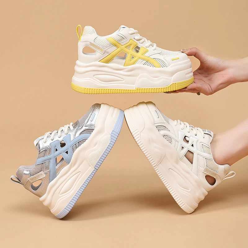 Women 2026 Spring Summer Mesh Hollow Out Platform Sneakers Multi Zpaxo