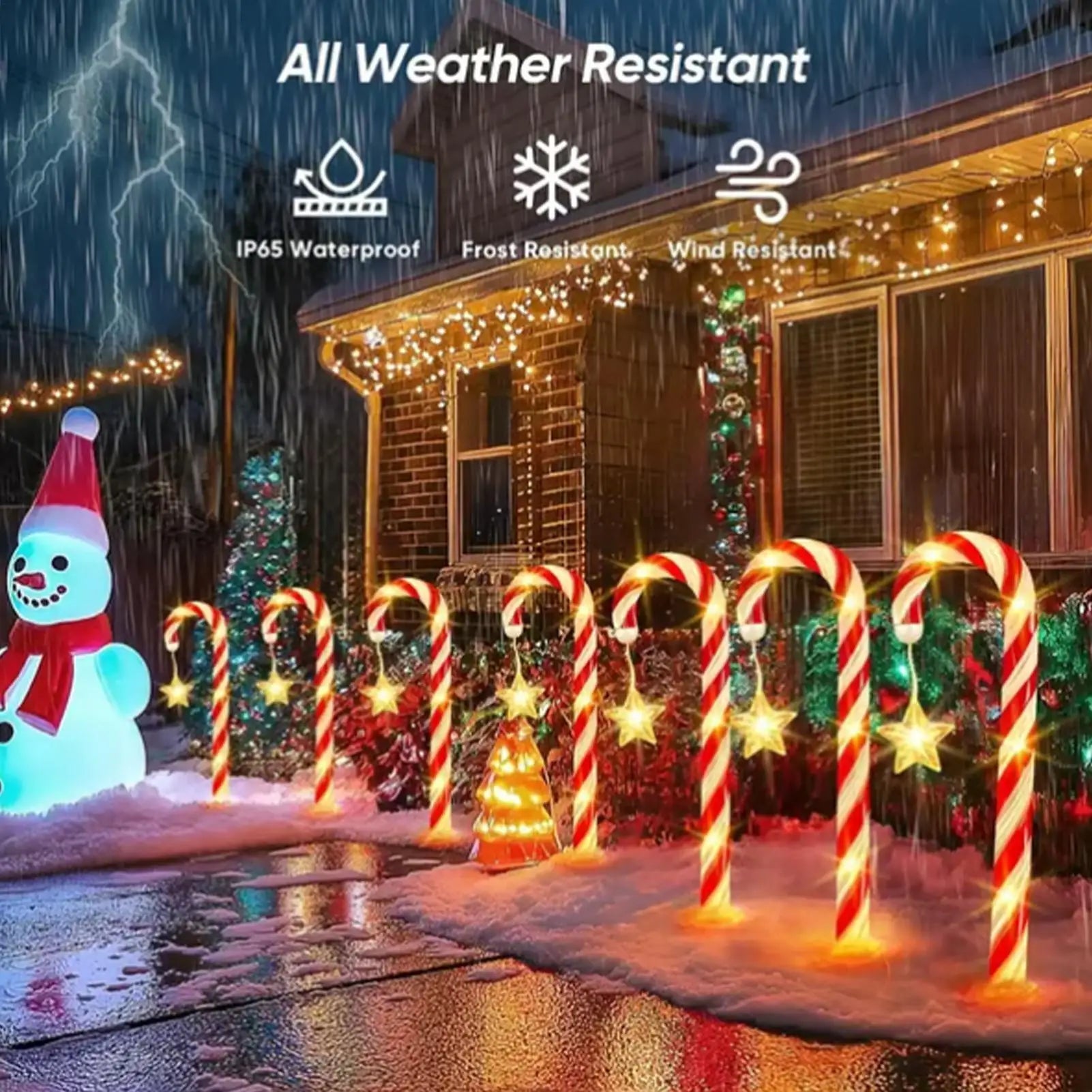 Solar Candy Cane Lights 8-Mode 1200mAh Waterproof Christmas Decor
