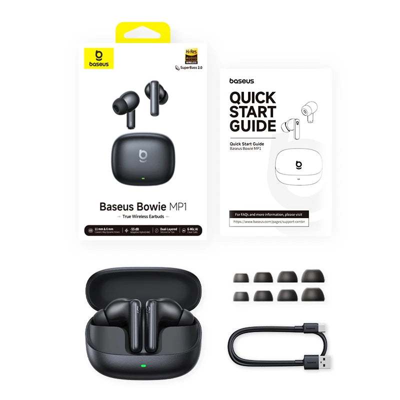 Baseus Bowie MP1 ANC Bluetooth 6 0 True Wireless Earbuds 55dB Zpaxo Cosmic Black