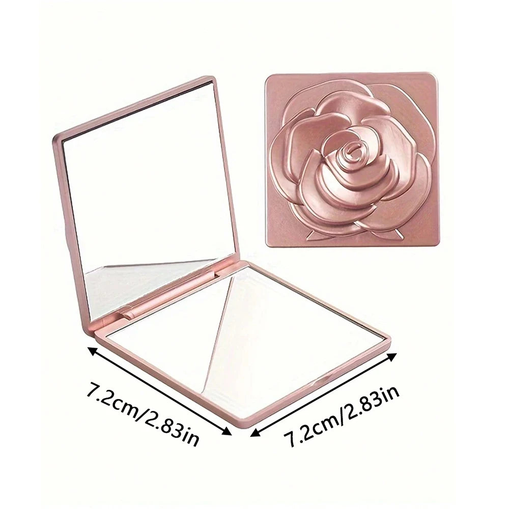 Rose Compact Mirror Square Travel Portable Makeup Mirror Double-Sided Cosmetic Mirror Gifts for Wedding Bridal Shower Party Zpaxo Gose Gold