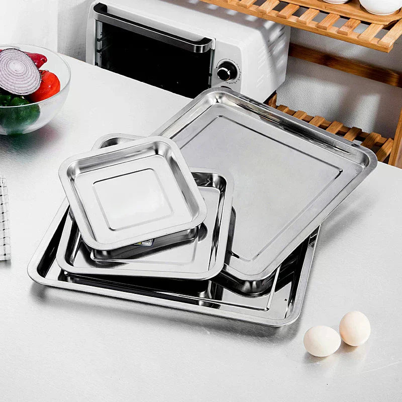 Stainless Steel Barbecue Tea Storage Serving Trays Rectangle Steamed Zpaxo