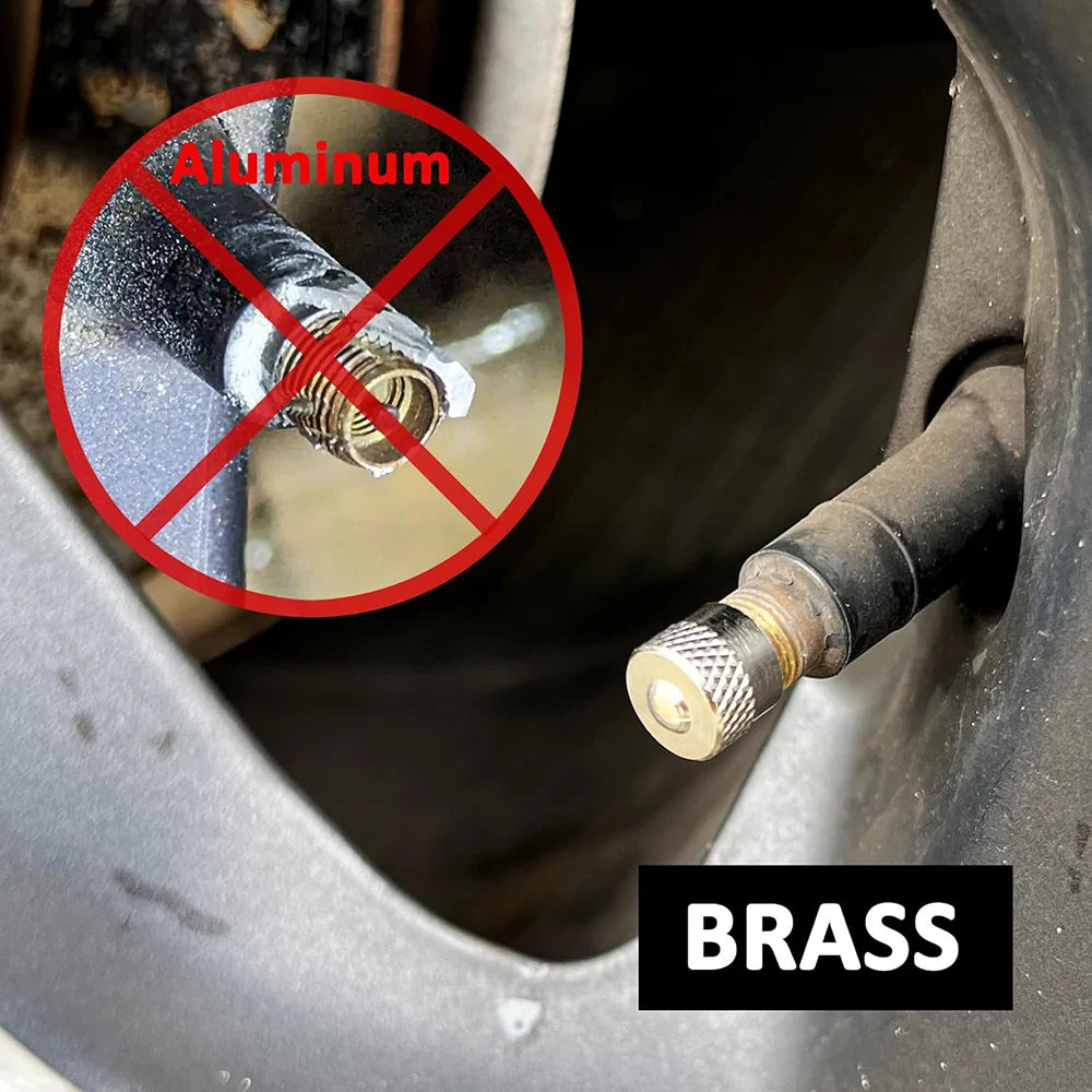 12-Pack Brass Tire Valve Stem Caps with Rubber Gasket | Universal