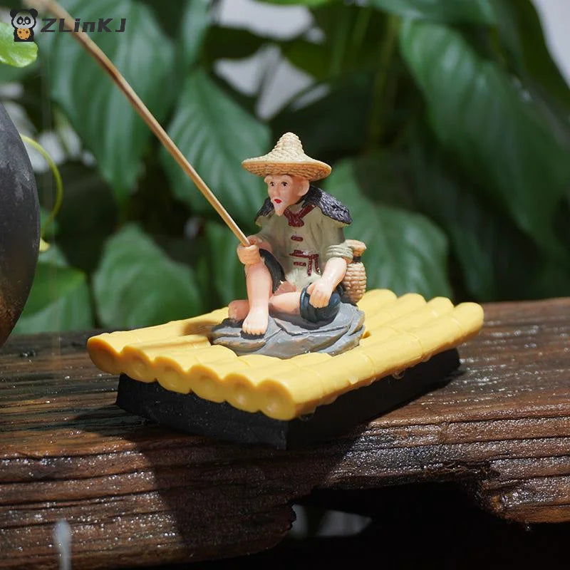 ▶1Pcs PVC Garden Statue Bamboo Raft Elderly Fisherman Figurine For Yard Floating Aquarium Decor Outdoor Decoration Zpaxo
