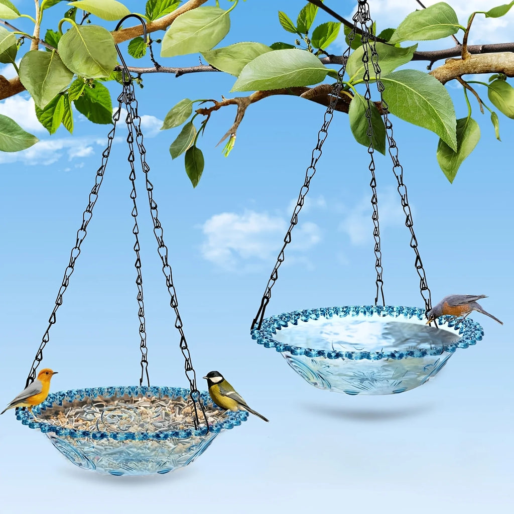 Outdoor Hanging Bird Feeder Bath Combo Feeders Waterers 3-In-1 Garden