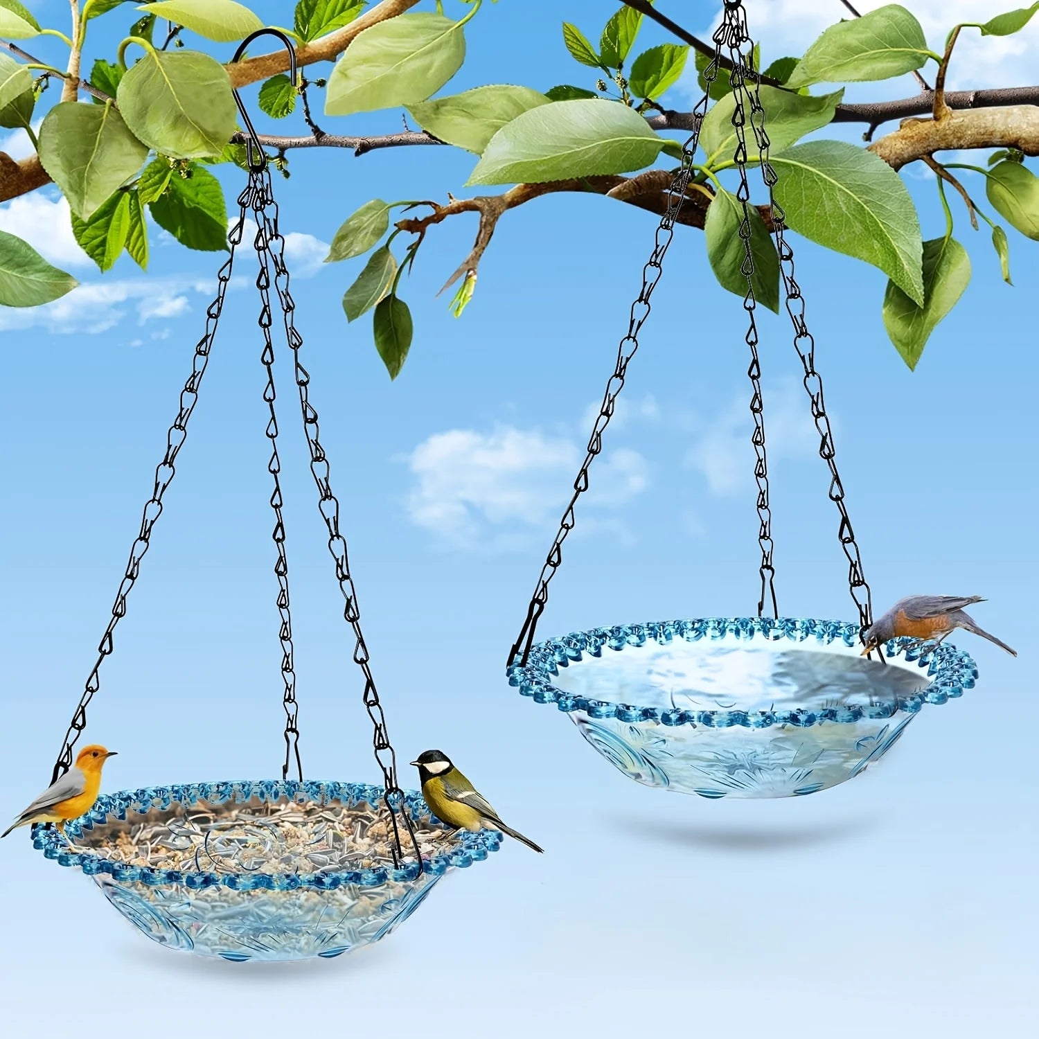 Outdoor Hanging Bird Feeder Bath Combo Feeders Waterers 3-In-1 Garden