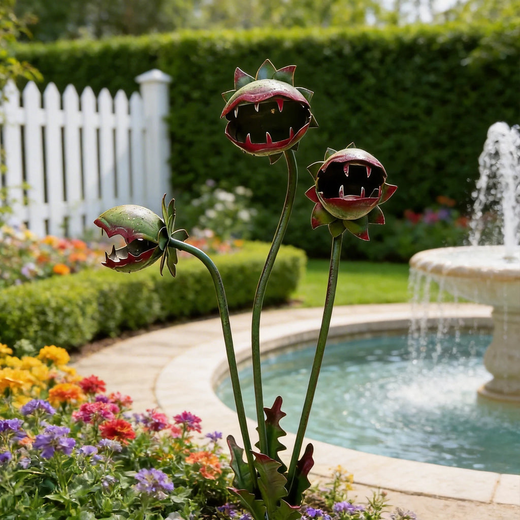 Metal Carnivorous Plant Garden Stake Handmade Rainproof Yard