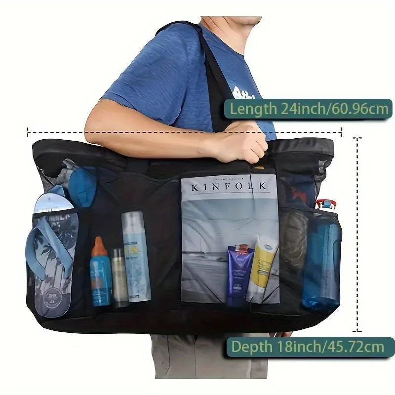 Extra Large Beach Bag Mesh Straps Zipper Pockets Trips Zpaxo