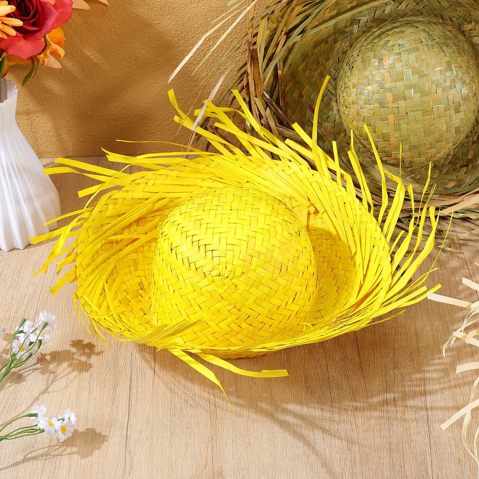 Hawaii Straw Hat Tropical Design Unisex Beach Luau Vacation Scarecrow