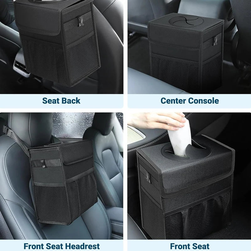 Car Trash Can with Lid & Storage Pockets | Large Capacity