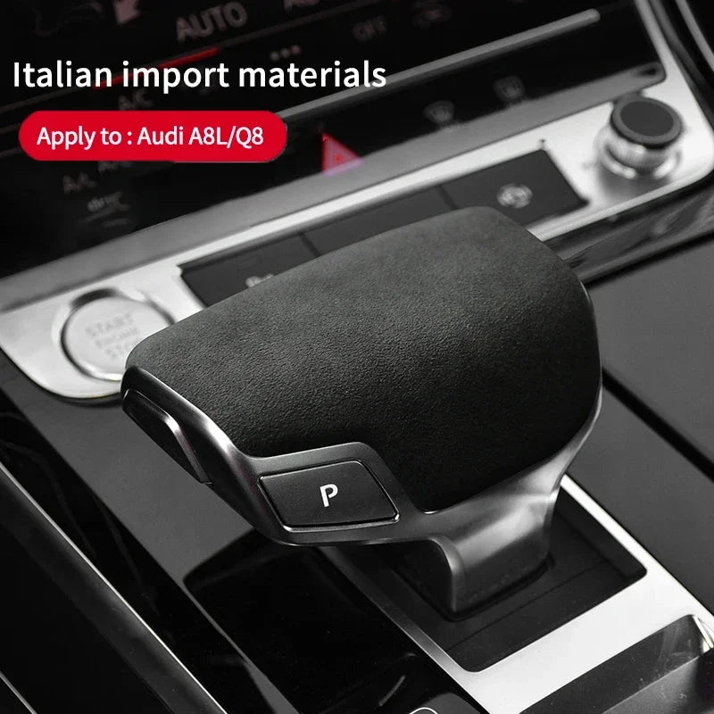 For Audi A8L Q8 2018 2019 Gear Shift Knob Cover Trim Alcan tara Suede Car Gearshift Collars Case Interior Tuning Accessories Zpaxo