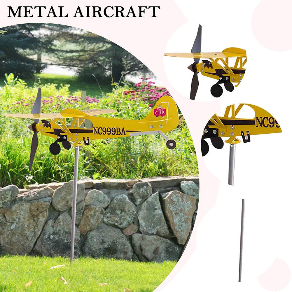 3D Plane Garden Creative Weather Vane Decoration Metal Windmill Wind Spinner Airplane Anti-corrosion Weatherproof Dutdoor Decor Zpaxo