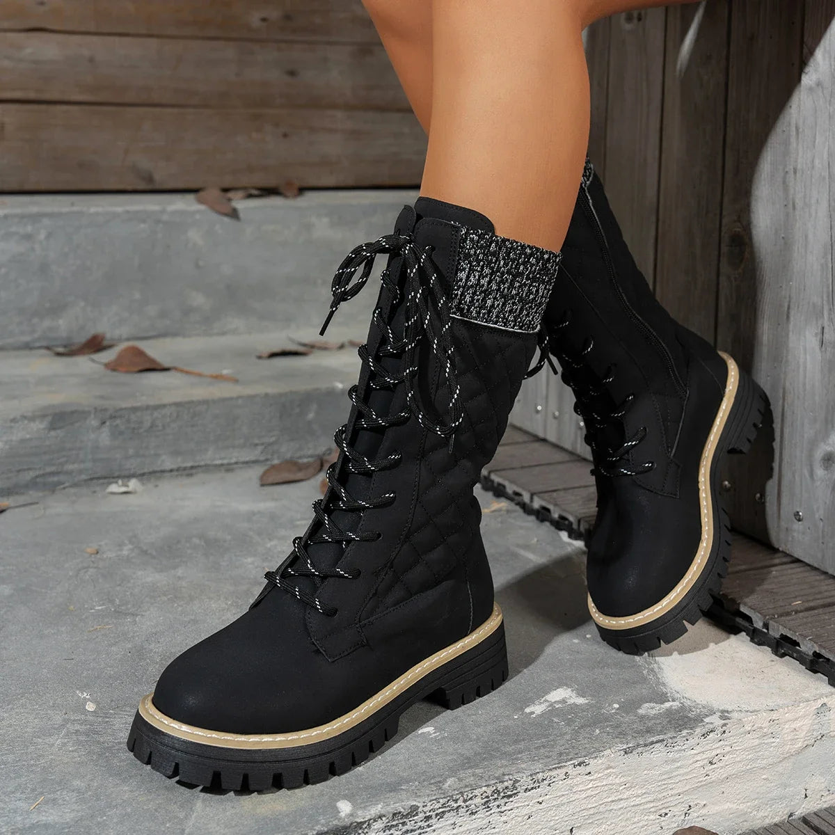 Women Ankle Boots 2025 New Designer Warm Snow Boots Women Lace-Up Fashion Casual Boots Plus Size Plush Mid Calf Platform Shoes Zpaxo black 39