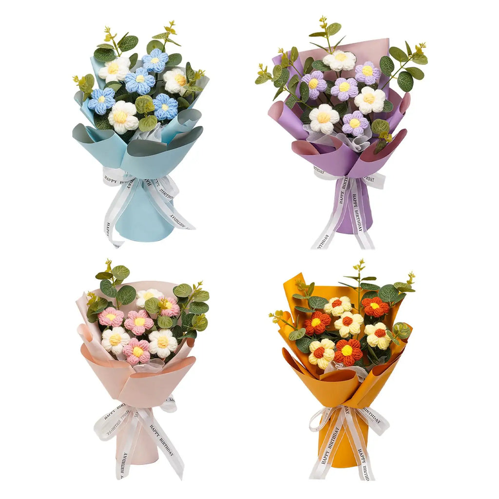 Crochet Flower Bouquet Mother Day Gift Decoration Woven Bouquet for Girl Friend Thanksgiving Festival Wedding Mother's Day Zpaxo