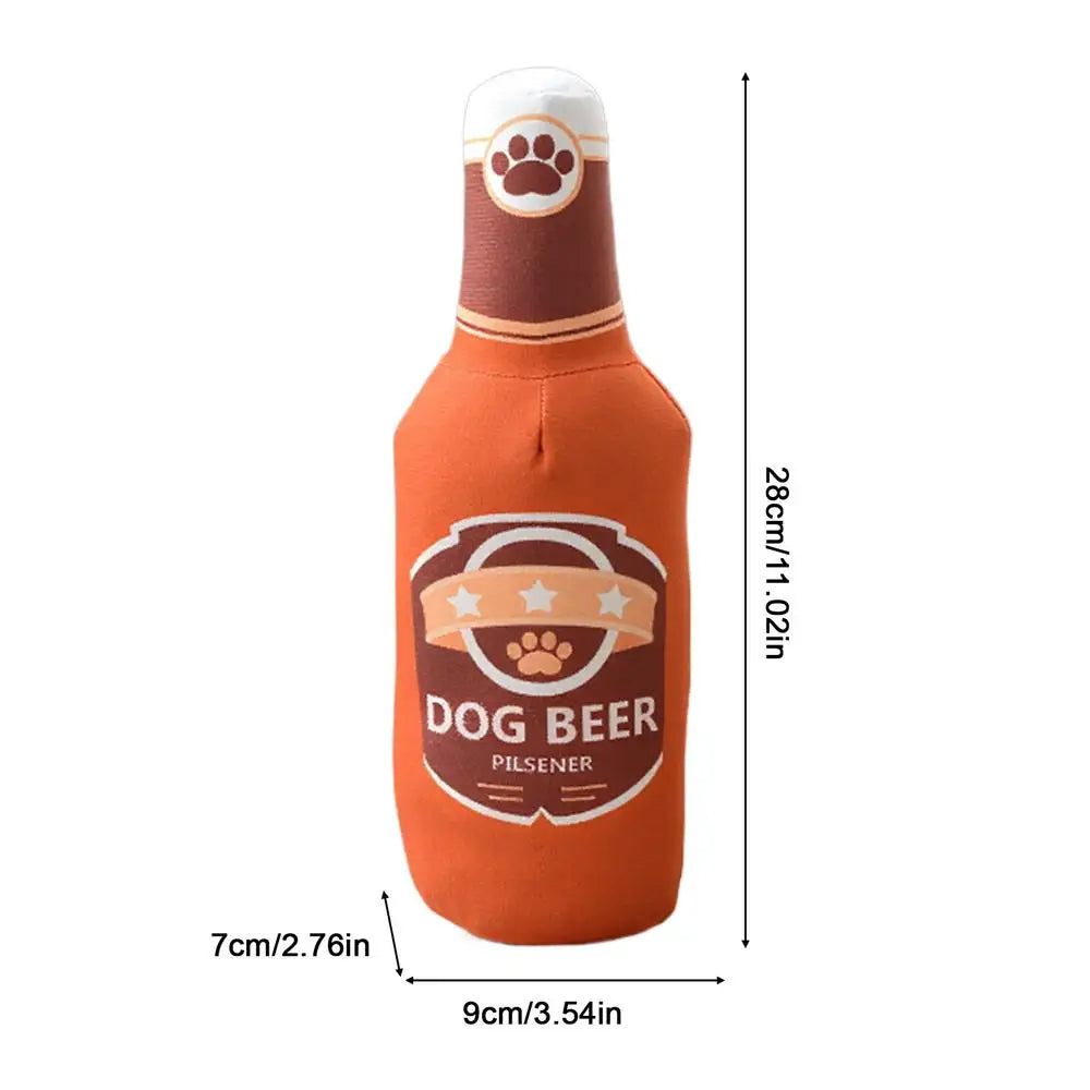Beer Bottle Squeaky Plush Dog Toy – Interactive Chew Toy Squeaky Dog Toy Zpaxo Brown 1PC