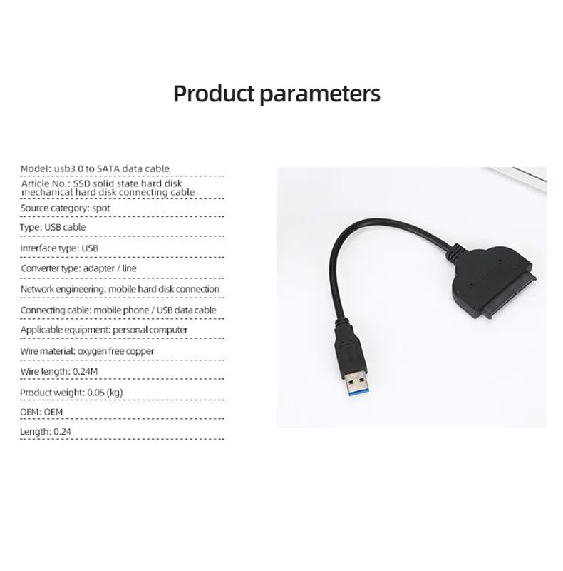 SATA to USB 3.0 Adapter Cable USB To SATA 3 Cable Support 22 Pin Sata III 2.5 inch External HDD SSD Hard Disk Computer Connector Zpaxo