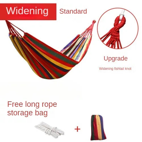 New Creative Canvas Single Hammock Outdoor Courtyard Sleeping Hammock Camping Indoor Children's Swing Thick Striped Hammock Zpaxo Red Adult