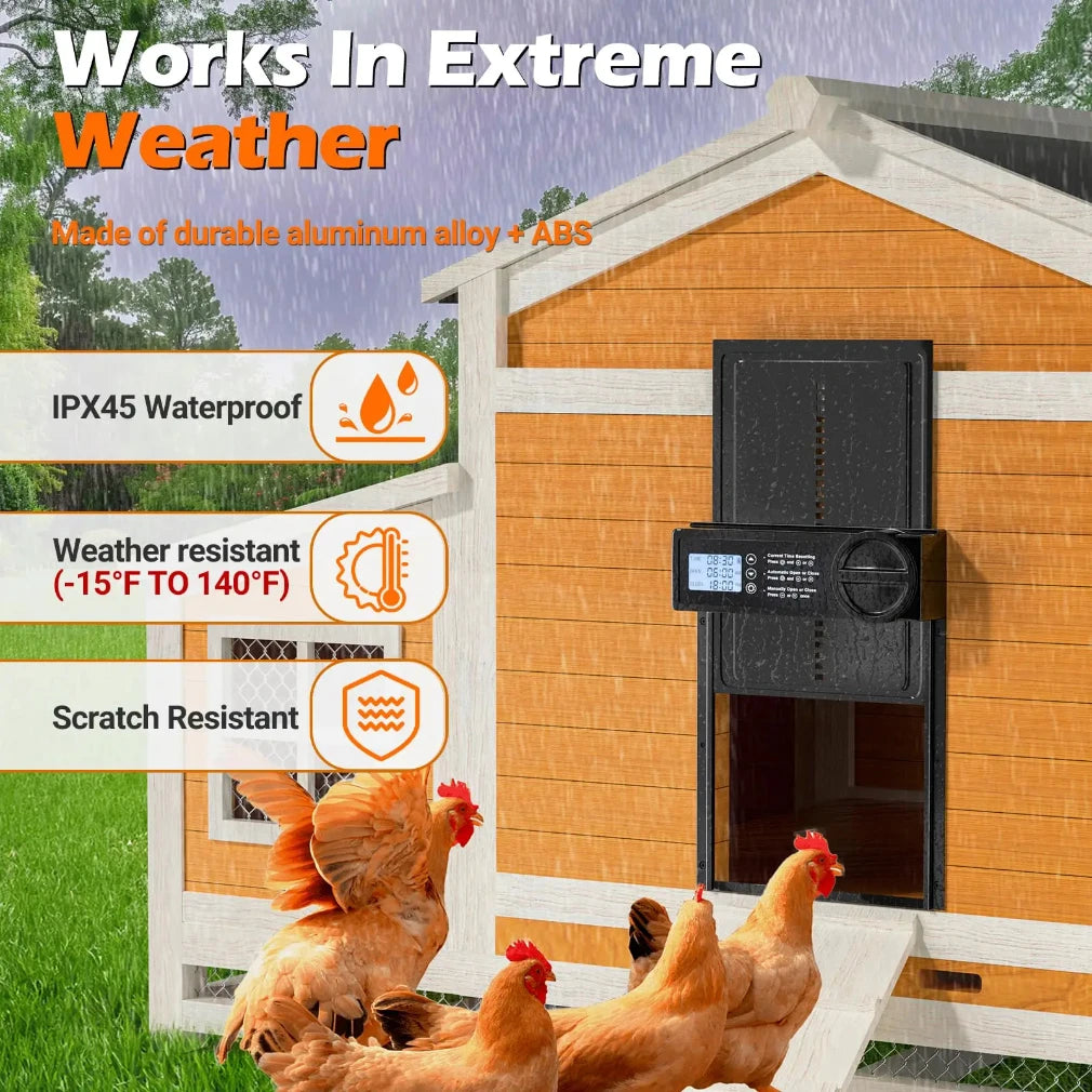 Automatic Chicken Coop Door Auto Duck Door Battery Powered Electric Chicken Coop Door with Timer & Manual Control LED Screen Zpaxo