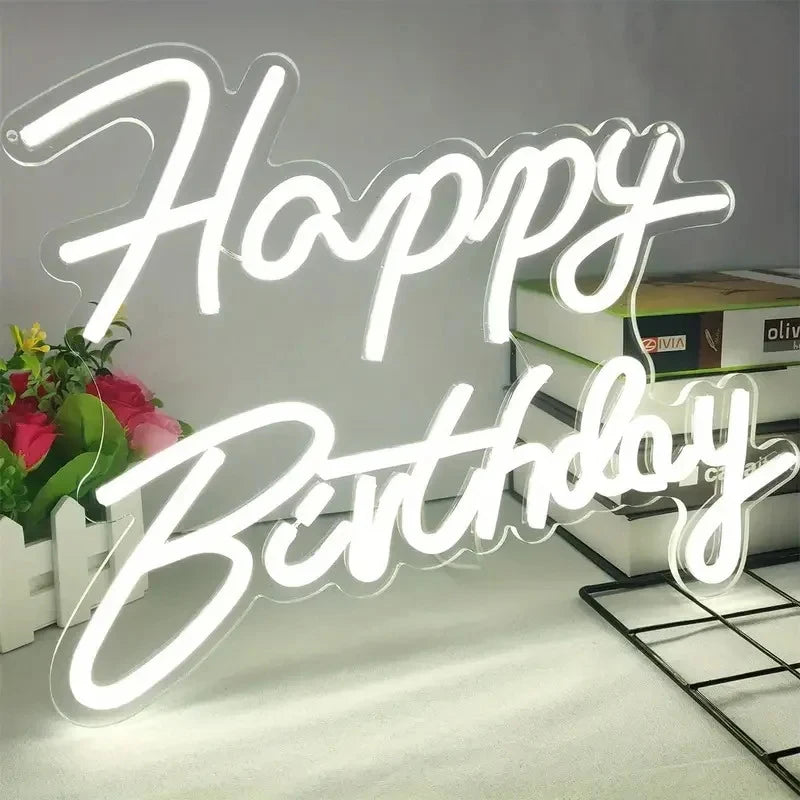 Happy Birthday LED Neon Sign Wall-mounted Party Supplies Illuminated