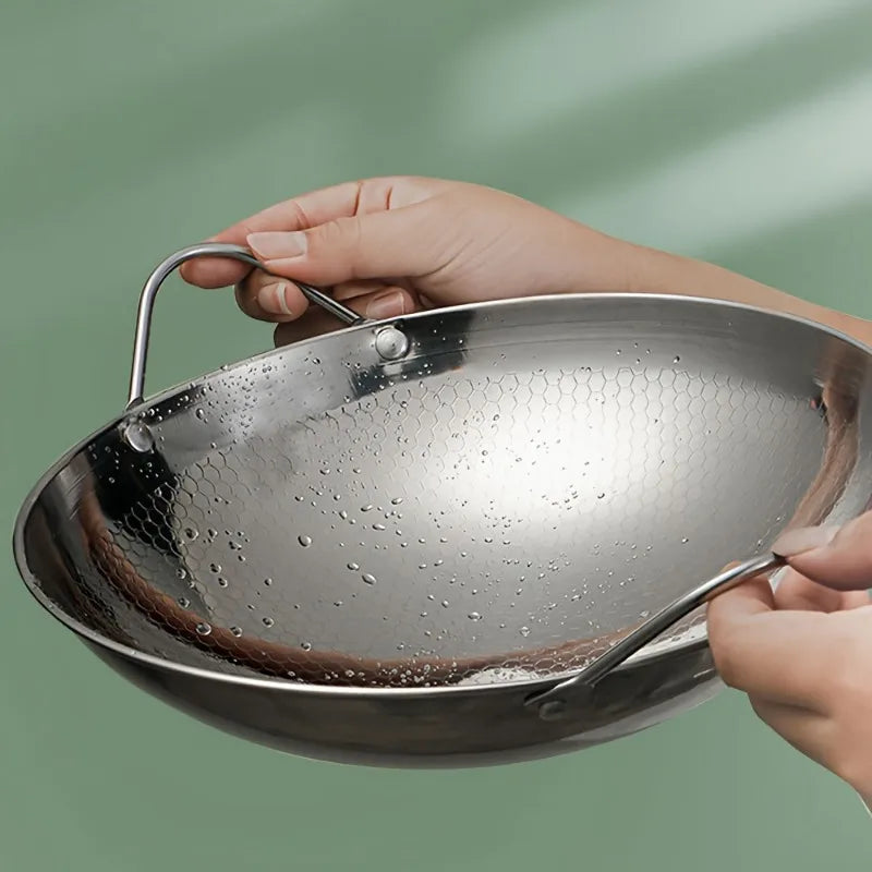 Stainless Steel Honeycomb Skillet Non-stick Handle Scratch-resistant