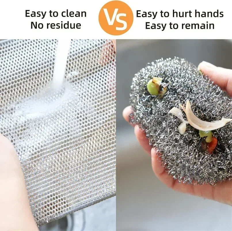 20/1x Steel Wire Cleaning Cloths Double Layer Metal Silver Wire Dishwashing Towels Kitchen Pot Pan Dish Non Stick Oil Rags Cloth Zpaxo
