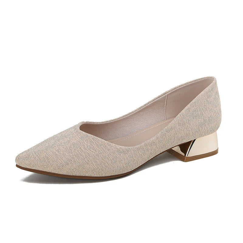 Womens Low Chunky Heel Pumps Solid Pointed Toe 40 43 Shoes 2024 Zpaxo 022-25 Apricot 33(insole 21.1cm) China Mainland