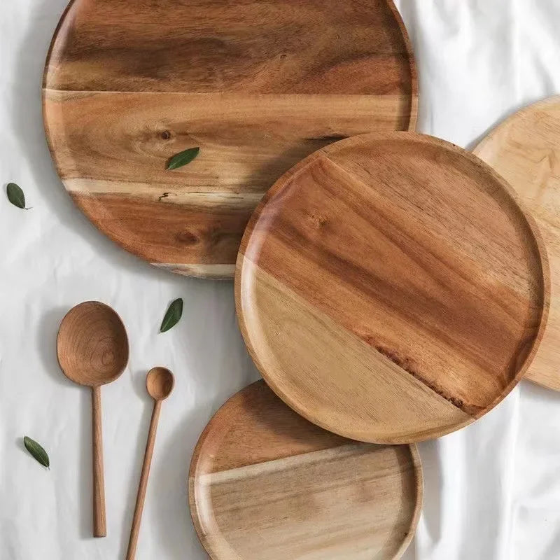 2026 New 15/20/25cm DIY Thinking Wooden Plate Round Tea Wooden Dining Plate Snack Bread Dried Fruit Plate Zpaxo