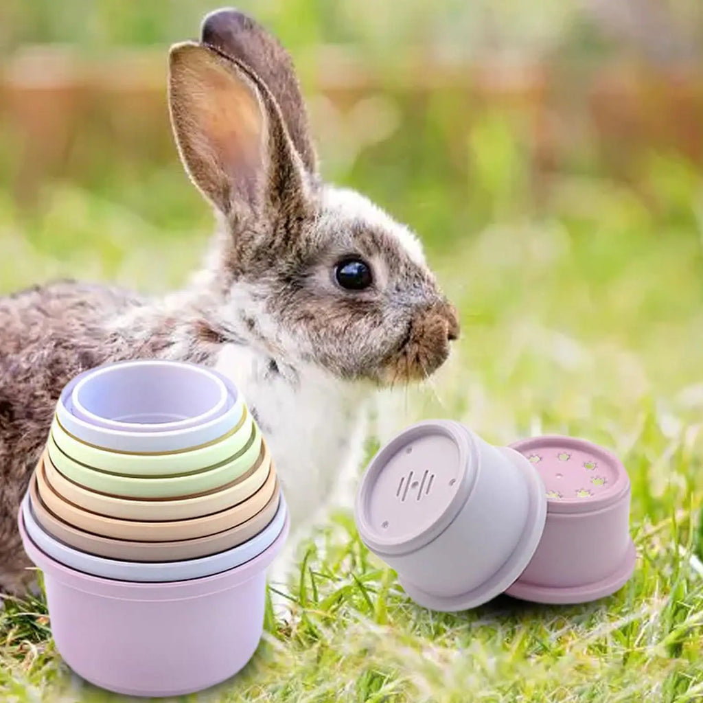 Multi-colored Rabbits Stacking Cups Small Animals Reusable Plastic