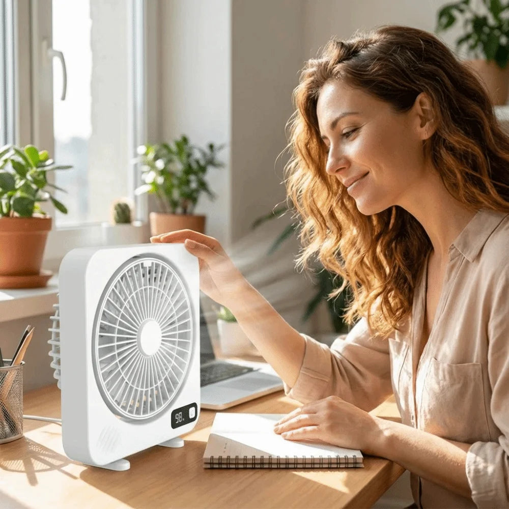 Quiet Operation LED Display Fan Built-in Battery 1000mAh Capacity Zpaxo