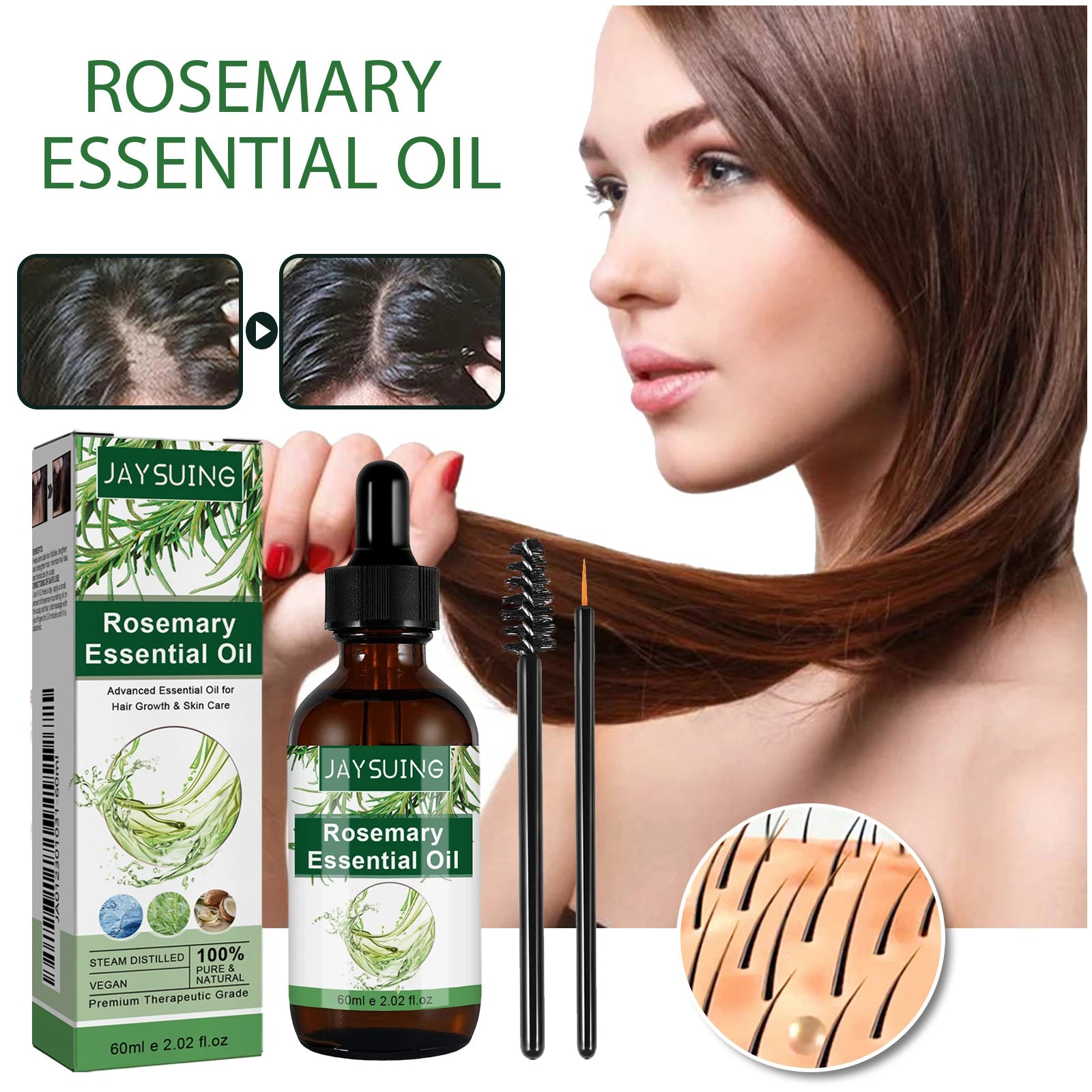Rosemary Essential Oil 60ml Hair Growth Serum Scalp Treatment Skin Care Anti Aging Vitamin E Enriched for Thicker Hair Glowing Zpaxo