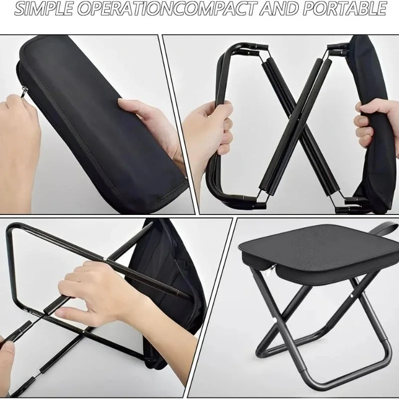 Portable Folding Stool for Adults, Black Lightweight Camping Seat, Compact Design for Fishing, Hiking, Gardening, Beach Activiti Zpaxo