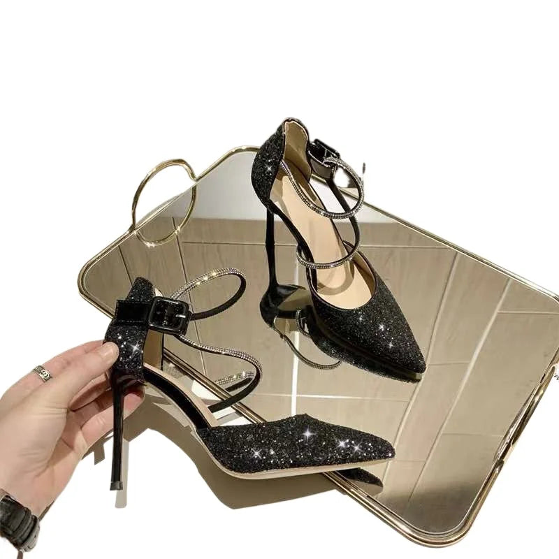 French Girl Gradient Heels 2025 Arrival Sequin Crystal Wedding Shoes