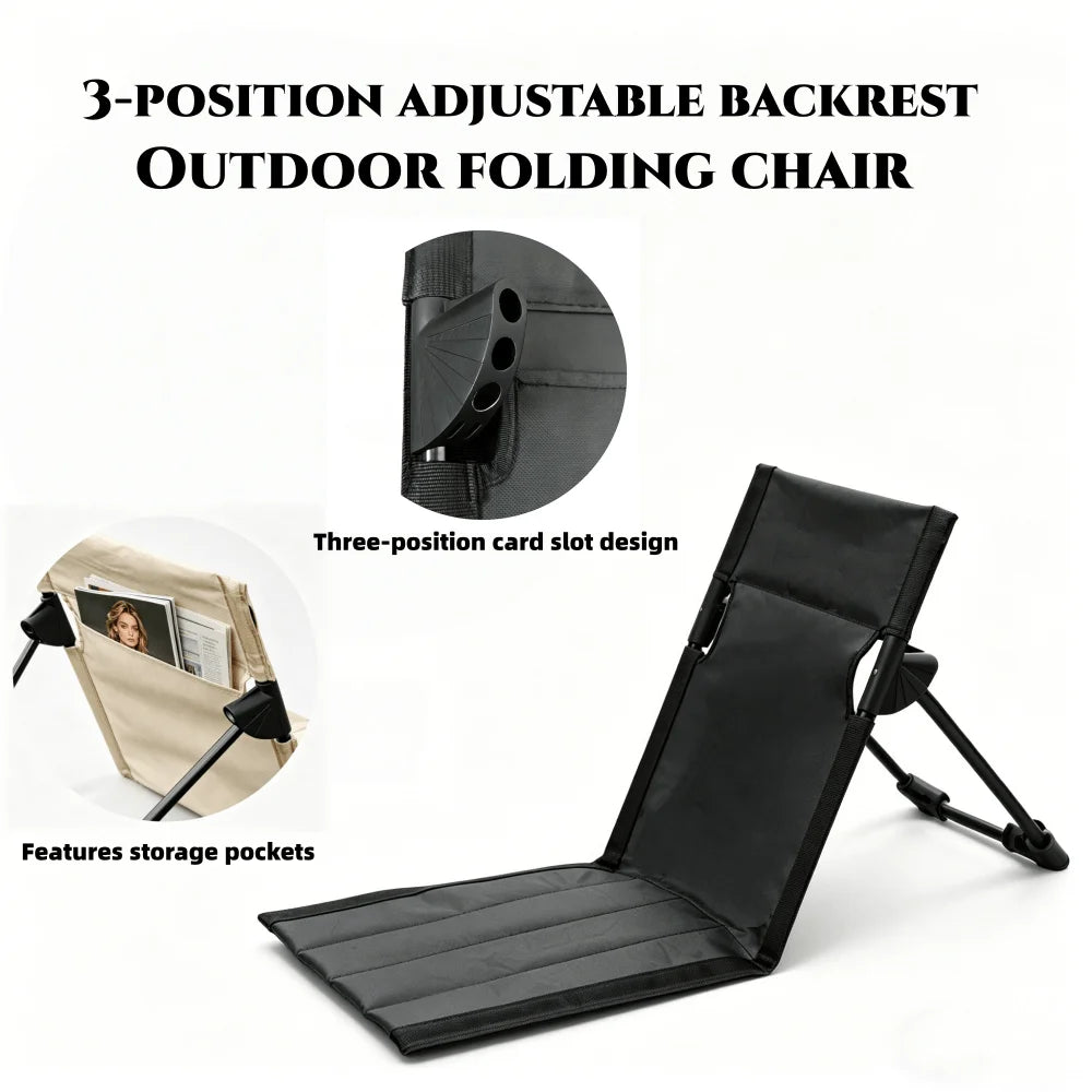 3-Position Adjustable Backrest Folding Floor Chair Storage Pocket