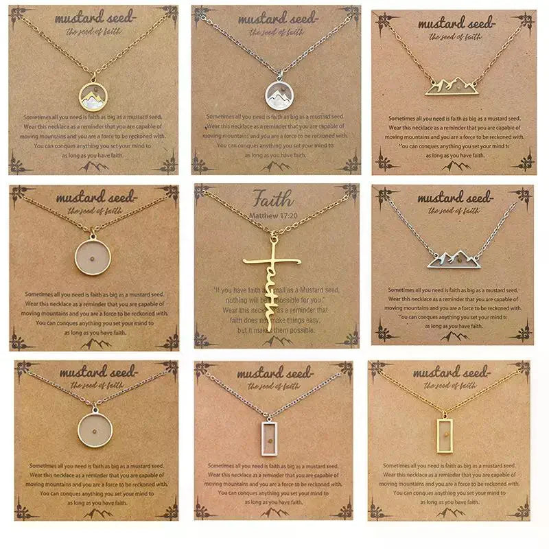 Christian Mustard Seed Gold Stainless Steel Pendant Faith Silver Chain Zpaxo
