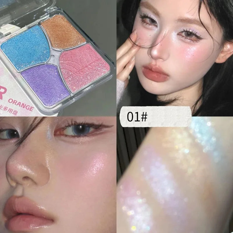 4 Face Highlighter Palette Soft Texture Long Lasting Natural Glow
