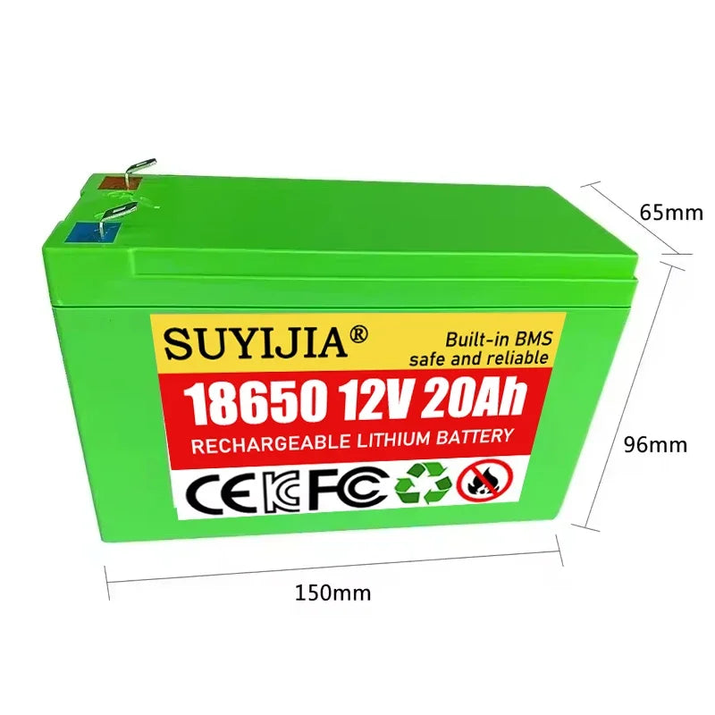 New 12V Li-ion 20Ah 12Ah 18650 Lithium Rechargeable Battery Pack for Sprayer Kids Electric Toy Car Scale Access Control+Charger Zpaxo