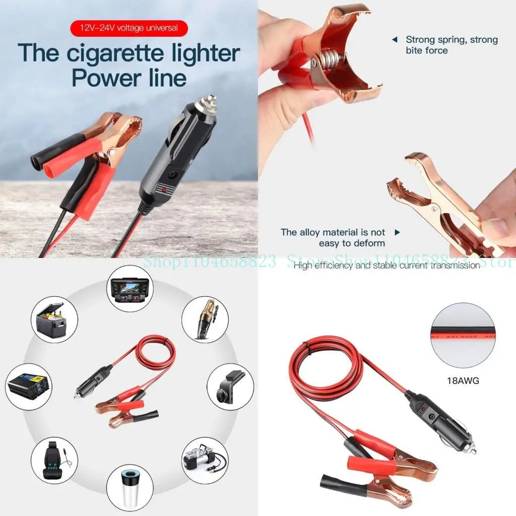 Alligator Clamp Male Cigarette Lighter Extension Cable Car Battery Zpaxo