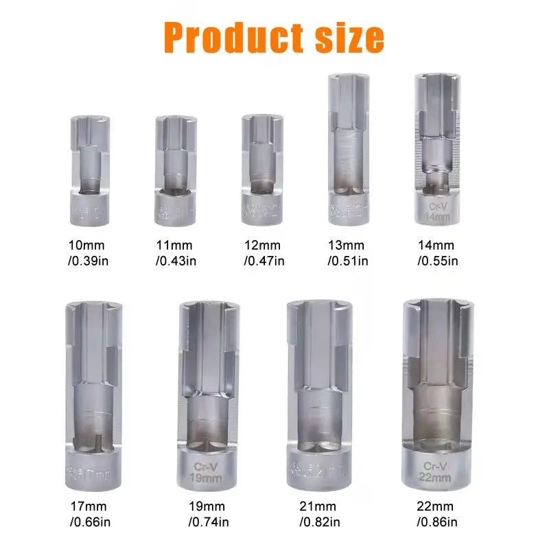 9-Pc O2 Oxygen Sensor Socket Set 10–22mm | Cr-V Steel Wrench