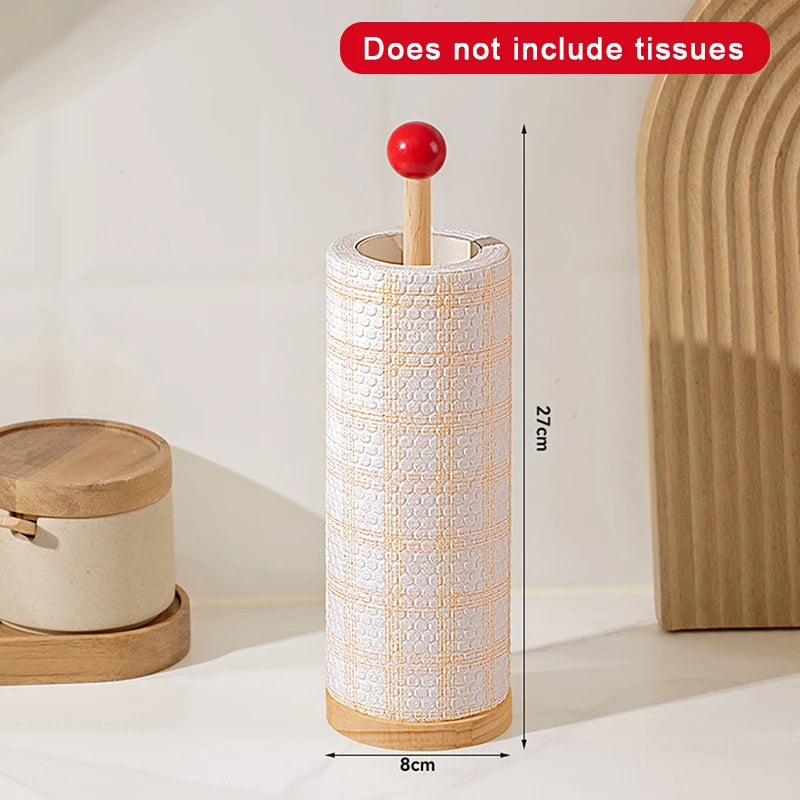 Kitchen Wooden Roll Paper Towel Holder Bathroom Tissue Vertical Stand