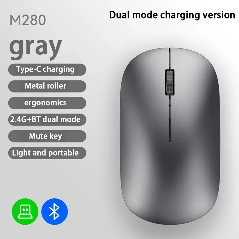 Wireless Bluetooth Mouse Dual Mode DPI Adjustable Type-c Rechargeable