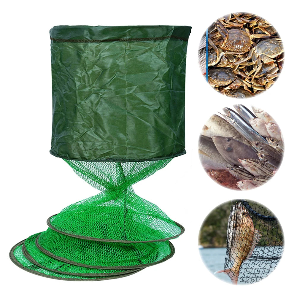 Telescopic Fyke Net Stainless Steel Ring Fishing Basket Portable Fish