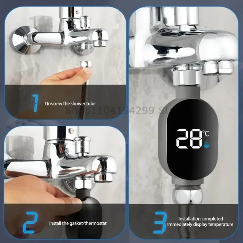 Black Bathroom Led Display 0℃~99℃ Home Water Shower Thermometer Water Accurate Temperature Measurement Meter Bathroom Zpaxo