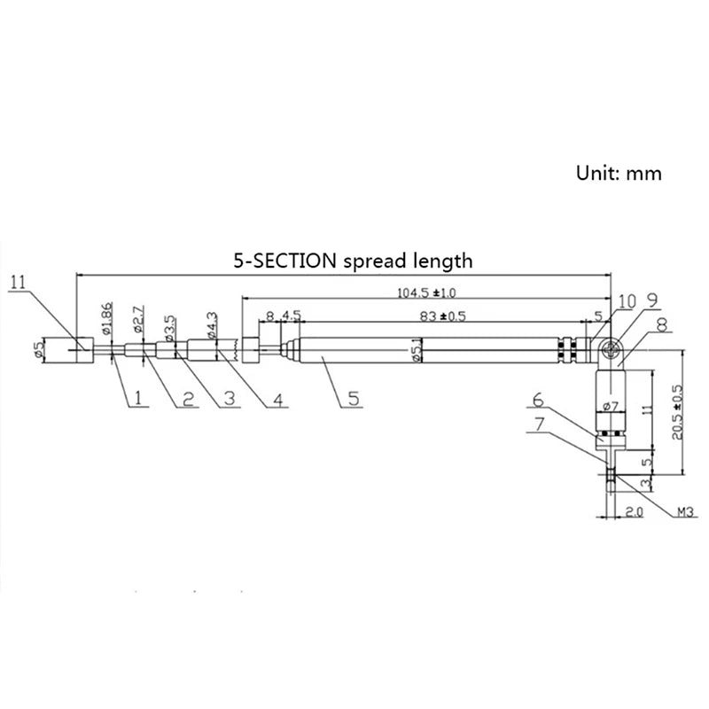 37cm 5-Section Telescopic Stainless Steel AM FM Antenna