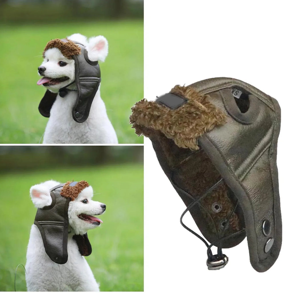 Pilot Hat Dog Costume Brown M Pet Creative Design Stand Out Lovely