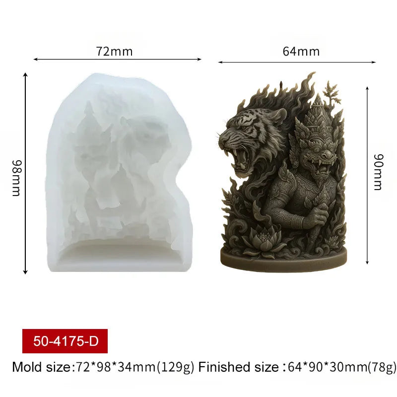 3D Wolf Big Ben Indian Elephant Taj Mahal Lion Colosseum Tiger Candle Silicone Mold DIY Soap Aroma Gypsum Craft Mold Home Decor Zpaxo Tiger
