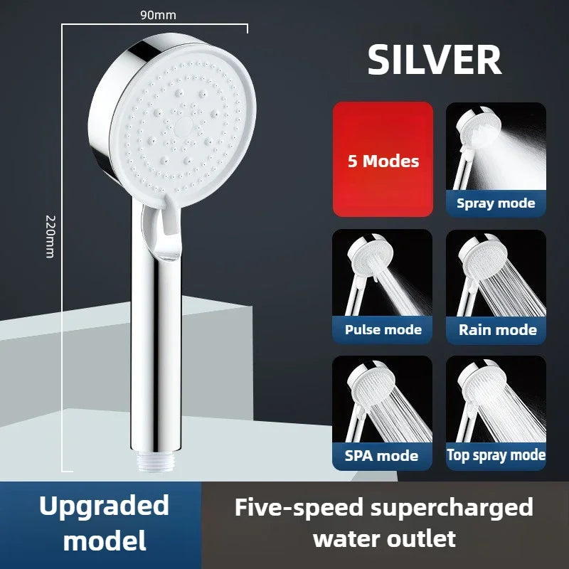 High Pressure Shower Head 3 Modes Adjustable Filter Shower Head Set New Bathroom Shower Head Accessories Sprayer Zpaxo silver shower head